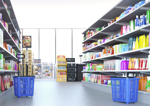 超市货架上的日用品 日常生活中的便捷与选择